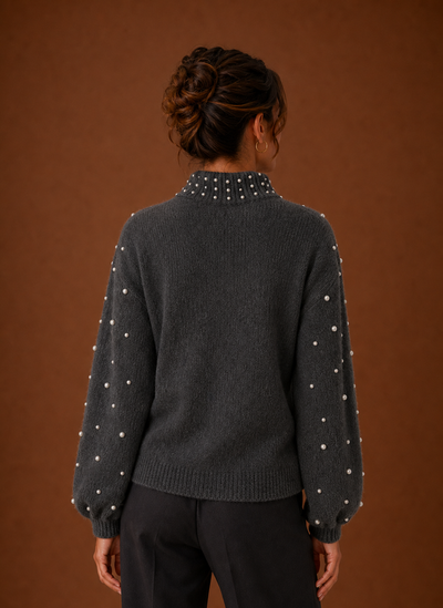 Damen Strickpullover mit Perlenbesatz