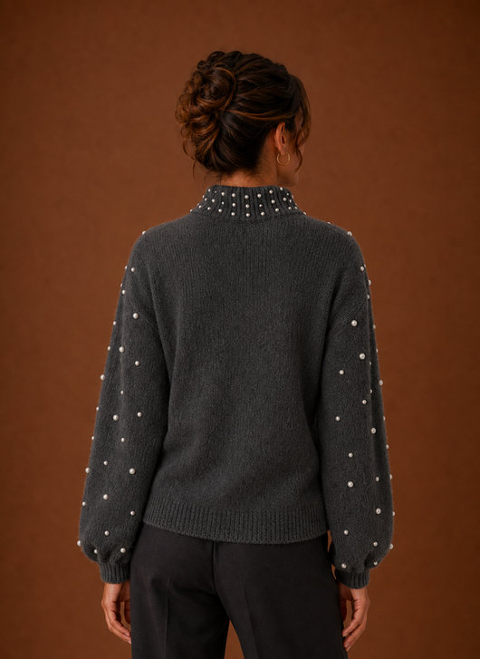 Damen Strickpullover mit Perlenbesatz