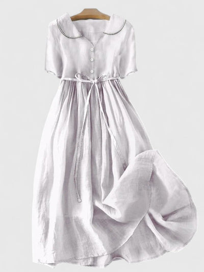 Pauline | Damen Midikleid mit Kurzärmeln und Knopfleiste