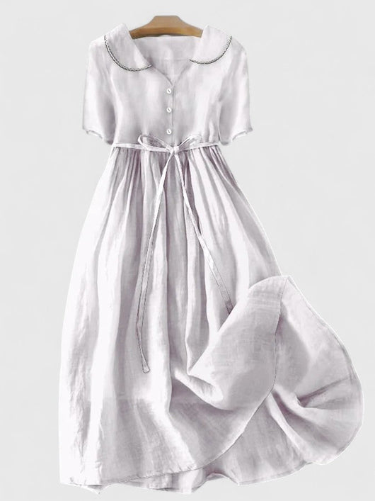 Pauline | Damen Midikleid mit Kurzärmeln und Knopfleiste