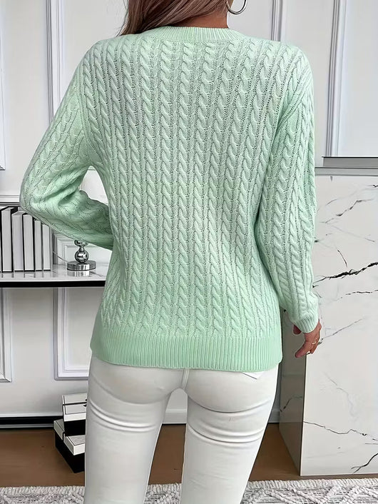 Doris | Damen Gemütlicher Winter-Zopfmuster-Strickpullover