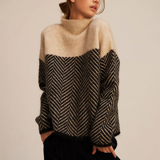 Michaela | Damen Lockere Strickpullover mit hohem Kragen