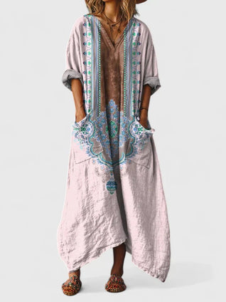 Annika | Damen Boho-Maxikleid mit Paisleymuster und Taschen