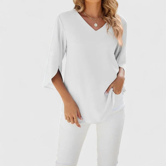 Marlene | Damen Elegante Rüschen-Bluse V-Ausschnitt Halbarm