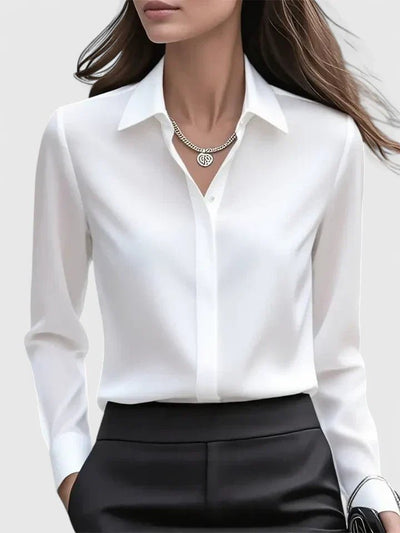 Frieda | Damen Elegante Satin Business-Bluse Versteckte Knopfleiste