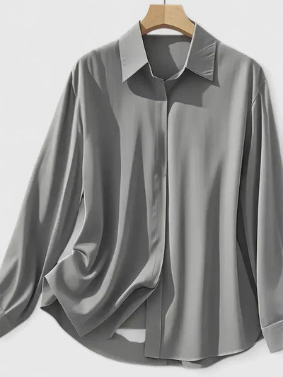 Frieda | Damen Elegante Satin Business-Bluse Versteckte Knopfleiste