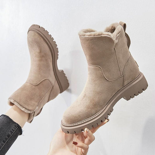 Greta | Damen Gefütterte Wildleder Slip-On Ankle Boots Plateausohle