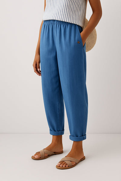 Mia | Damen Gerade Lockere Bequeme Seitentaschen Hose