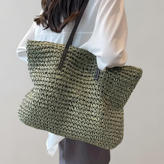 Johanna | Damen großer geflochtener Bohemian Stroh Tote Bag Schultertasche