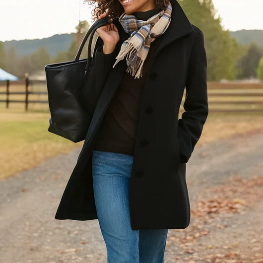 Charlotte | Damen Klassischer Mid-Length Knopfmantel Eleganter Women Coat