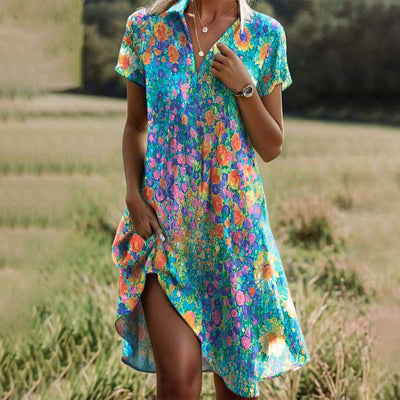 Frieda | Damen Kurzarm V-Ausschnitt Gepunktetes Sommerkleid Midi