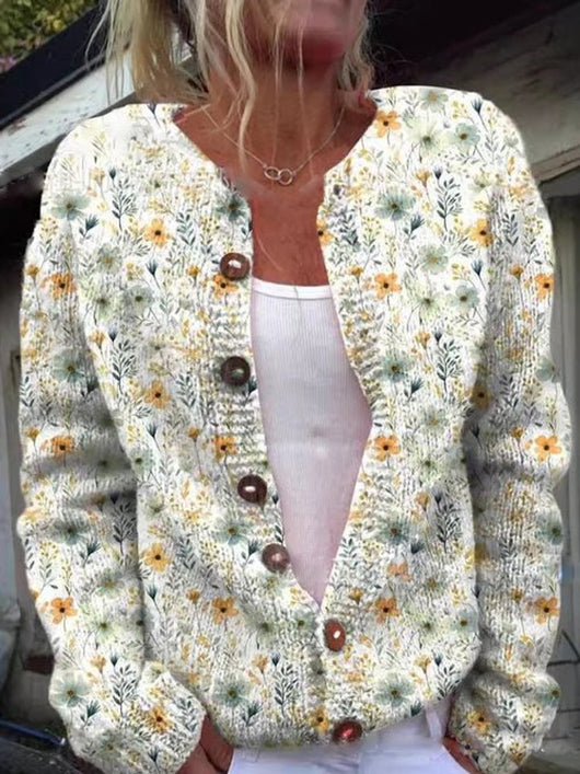 Charlotte | Damen Langarm Strick-Cardigan mit Blumenmuster