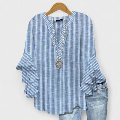 Clara | Damen Leichte Bluse Blumenprint V-Ausschnitt Rüschenärmel