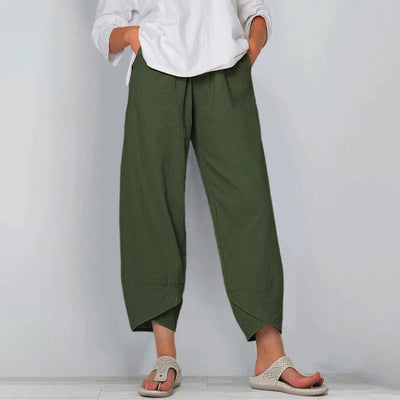 Emilia | Damen Leinen-Mix Wide-Leg Hose mit elastischem Bund