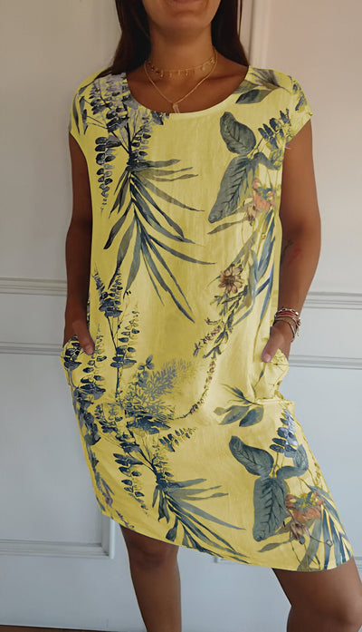 Marie | Damen Lockeres Sommerkleid mit Tropischem Blattmuster