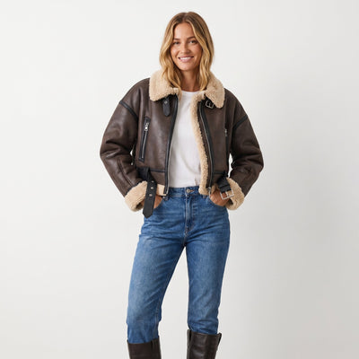 Elfriede | Damen Luxus Doppelseitige Lammfell Bomber Jacke