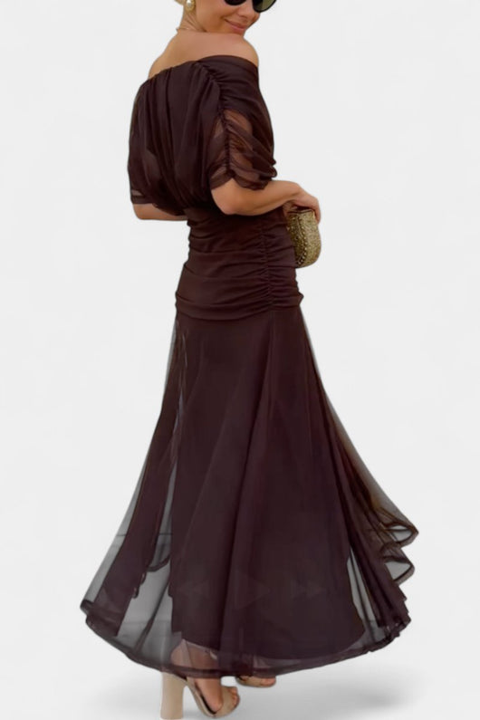 Greta | Damen Off-Shoulder Cocktailparty-Kleid figurbetontes Maxi-Abendkleid