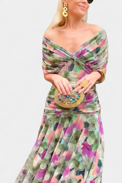 Greta | Damen Off-Shoulder Cocktailparty-Kleid figurbetontes Maxi-Abendkleid