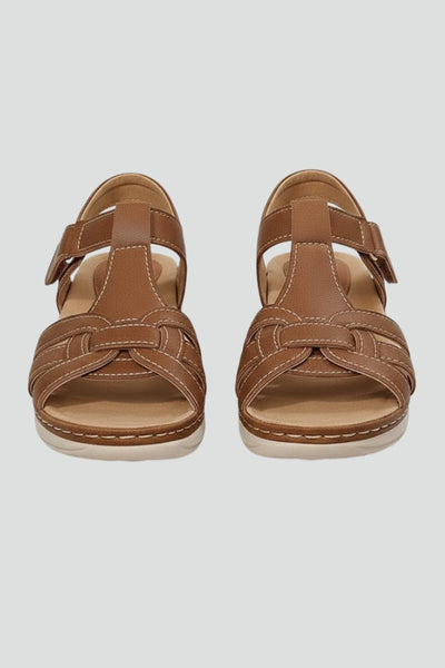 Leonie | Damen Offene Riemchen-Sandalen mit Klettverschluss Flechtoptik