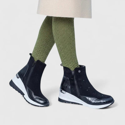 Nora | Damen Orthopädische Keilabsatz-Stiefeletten Reißverschluss Plateau