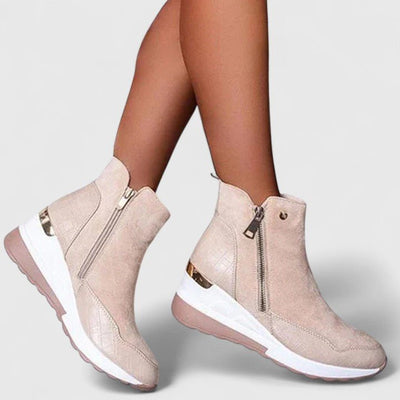 Nora | Damen Orthopädische Keilabsatz-Stiefeletten Reißverschluss Plateau