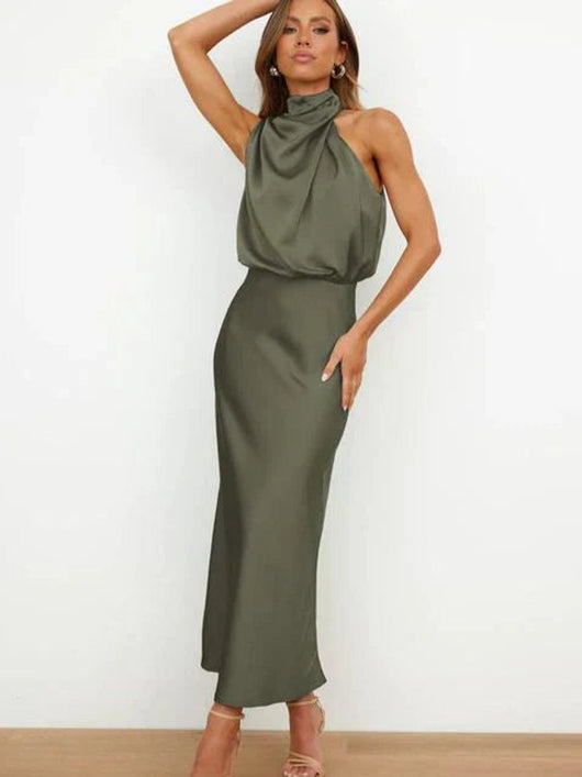 Marie | Damen Satin Cocktailkleid Elegant Schulterfrei Midi Abendkleid