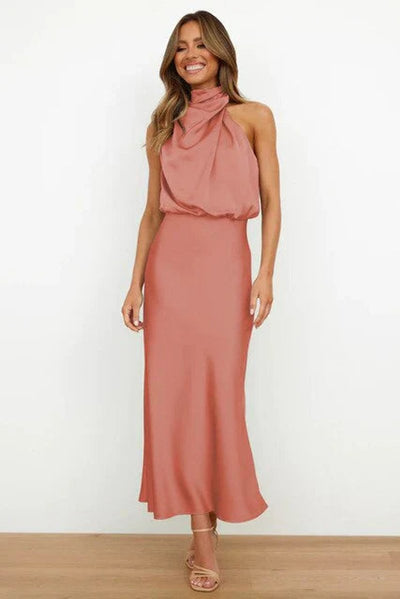 Marie | Damen Satin Cocktailkleid Elegant Schulterfrei Midi Abendkleid