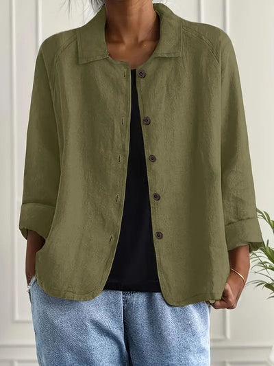 Marie | Damen Strickjacke leichte Baumwoll-Leinen Hemd-Cardigan mit Knöpfen