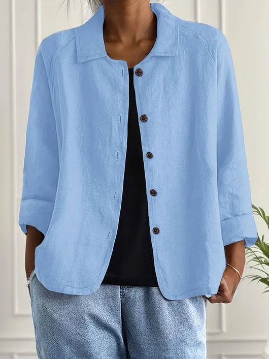Marie | Damen Strickjacke leichte Baumwoll-Leinen Hemd-Cardigan mit Knöpfen
