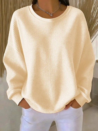 Mia | Damen Waffelstrick Oversize Langarm Rundhals Pullover