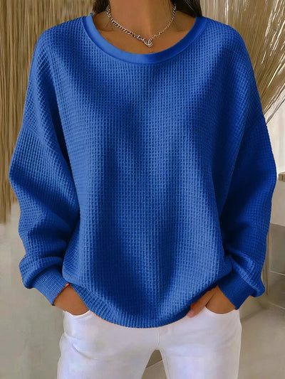 Mia | Damen Waffelstrick Oversize Langarm Rundhals Pullover