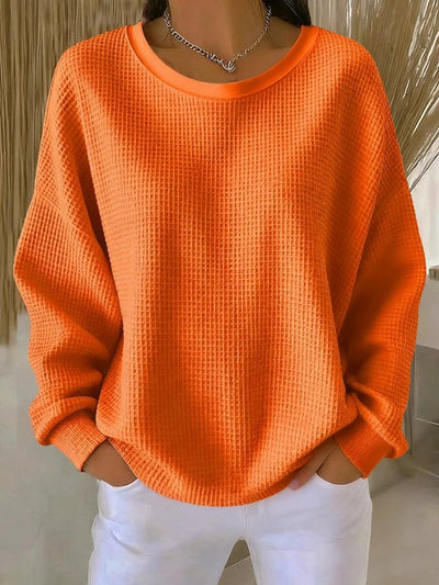 Mia | Damen Waffelstrick Oversize Langarm Rundhals Pullover