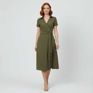 Sophie | Damen Wickel-Midi-Kleid mit V-Ausschnitt Taillengürtel Seitentaschen