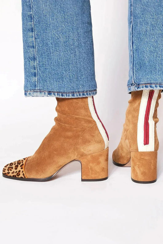 Luisa | Damen Wildleder Blockabsatz Stiefeletten Quadratische Zehenpartie