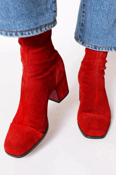 Luisa | Damen Wildleder Blockabsatz Stiefeletten Quadratische Zehenpartie