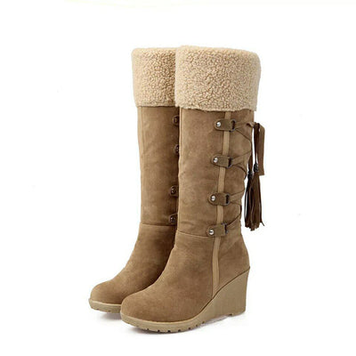 Bettina | Damen Schnürkeil-Stiefel mit Fellumschlag