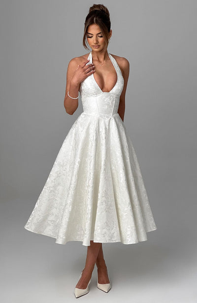 Kerstin | Damen Halter Midi Kleid für Hochzeitsgäste