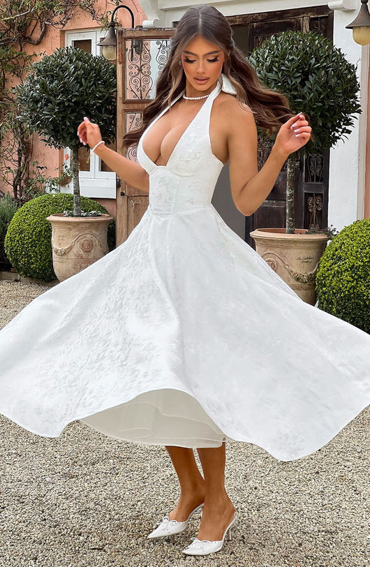 Kerstin | Damen Halter Midi Kleid für Hochzeitsgäste