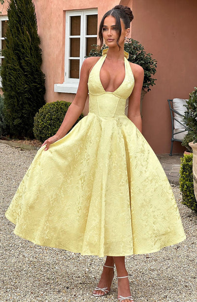 Kerstin | Damen Halter Midi Kleid für Hochzeitsgäste