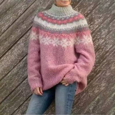 Karin | Damen Stylischer Winterpullover mit Print für den Alltag