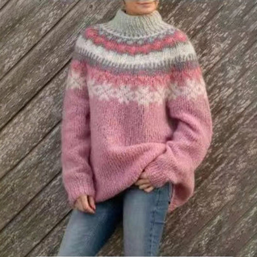 Karin | Damen Stylischer Winterpullover mit Print für den Alltag