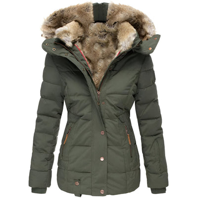 Bettina | Damen Taillierte Winterjacke mit Kapuze