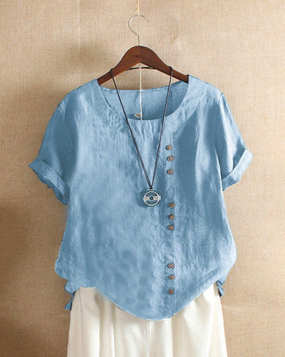 Doris | Damen Lässige Bluse mit Knopfdetail und Kurzarm
