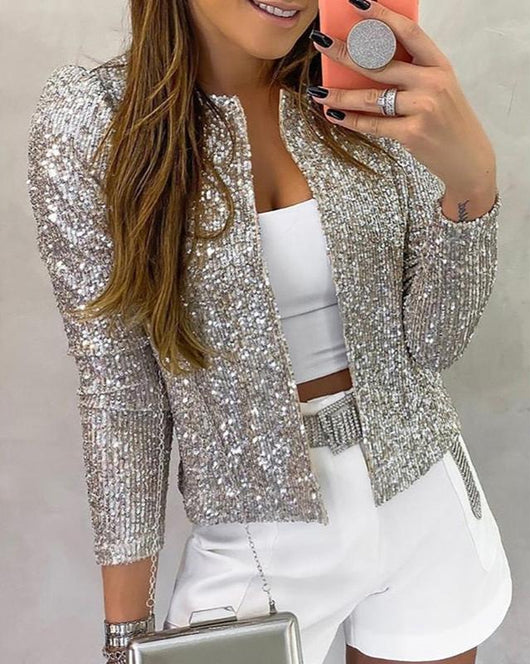 Frieda | Damen Glitzernde Offene Winterjacke
