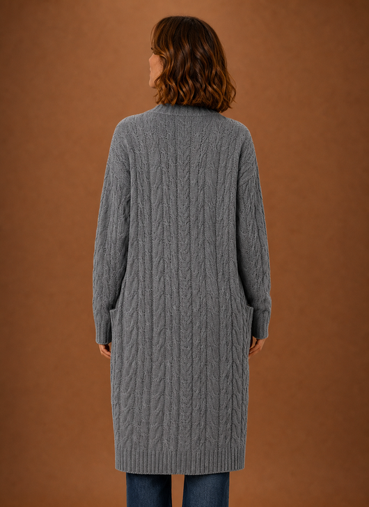 Damen Strickjacke lang mit Kapuze