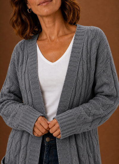 Damen Strickjacke lang mit Kapuze