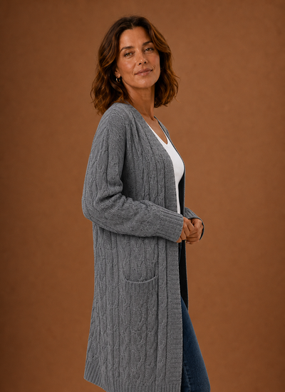 Damen Strickjacke lang mit Kapuze