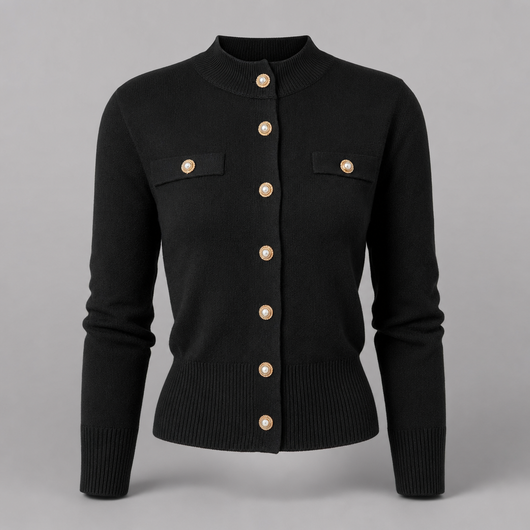 Selby button mock neck knit in black, product shot
