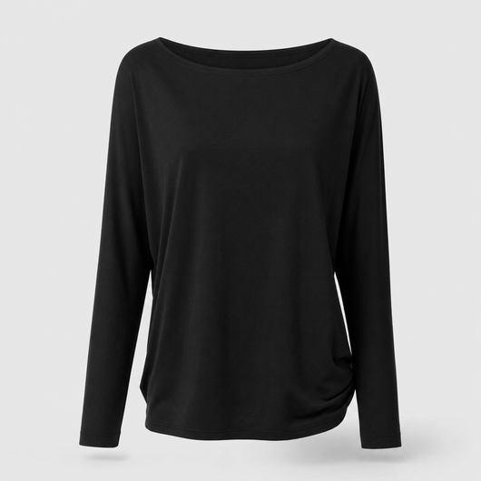 Ashwell draped boat neck top in black, product shot