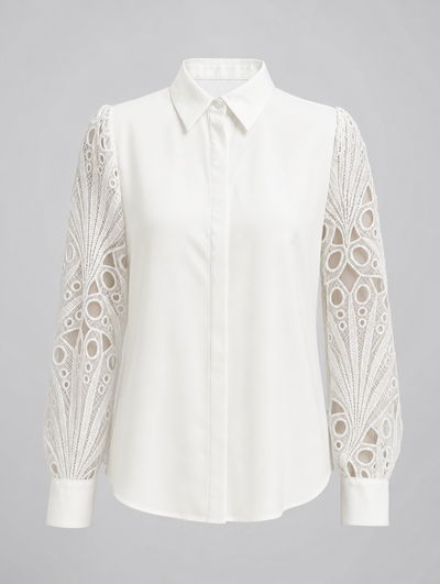 Hollis lace panel blouse in white, product shot